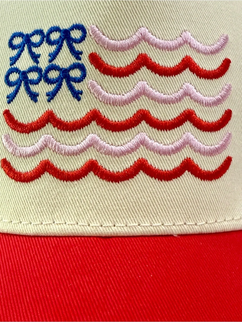 Cream, Blue, Pink and Red Embroidered Wave Flag 🧢